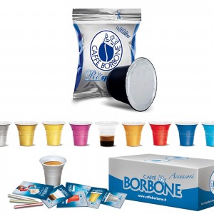 100 Cialde Capsule Caffè Borbone Respresso Miscela Blu e compatibile Nespresso Accessori